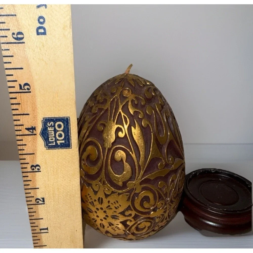 Large‎ Burgundy and Gold Easter Egg Candle with Stand Never Been Lit